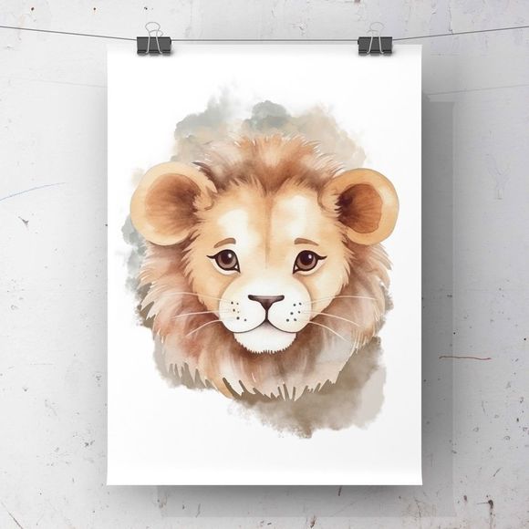 Cute Small Baby Lion Watercolor Pastel Color on White Background - Picture 2 of 4